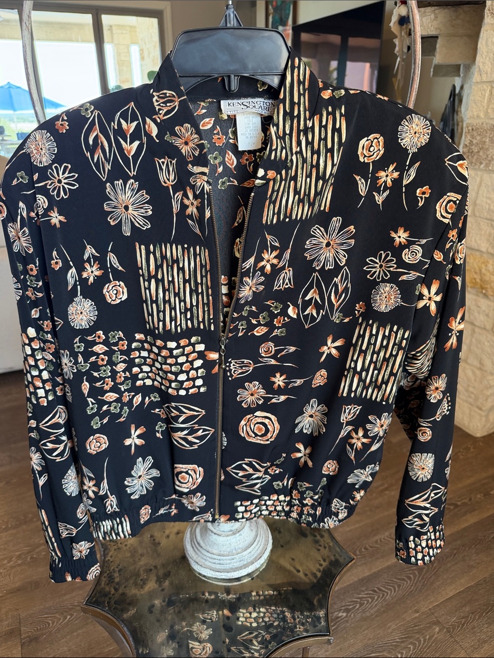 Kensington Studio Black Floral Zip Bomber Jacket